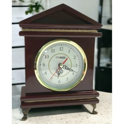 Cherry Wood Clock Mantel Desk Pomtrex Vintage Analog Footed Gold Trim 10 Inch