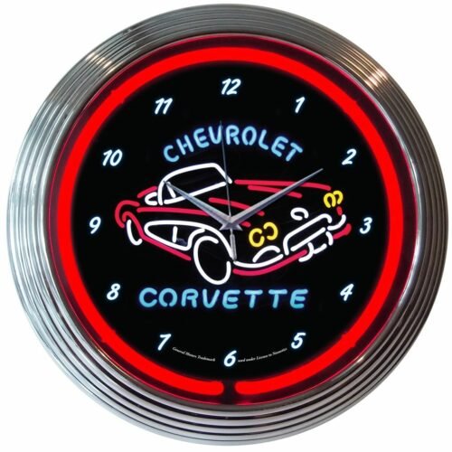 Chevrolet Corvette C1 Logo Red Neon Hanging Wall Clock 15" Diameter 8CORV1