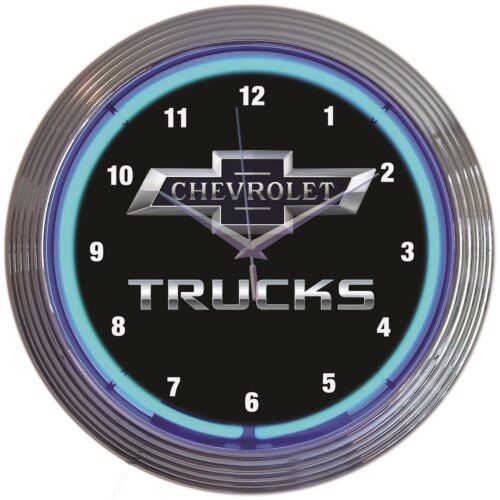 Chevrolet Trucks 100th Logo Blue Neon Hanging Wall Clock 15" Diameter 8CHVTK
