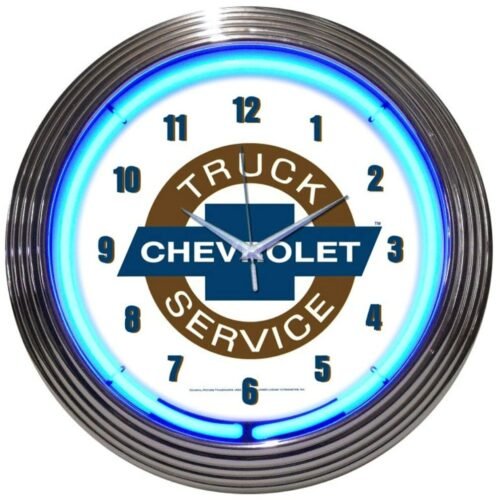 Chevrolet Truck Service Logo Blue Neon Wall Clock 15" Diameter 8TRUCK Neonetics
