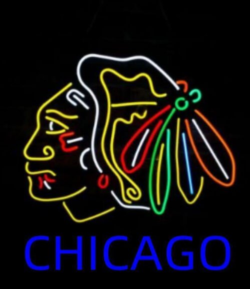 Chicago Blackhawks 24"x24" Neon Sign Lamp Light Hanging Nightlight Decor EY