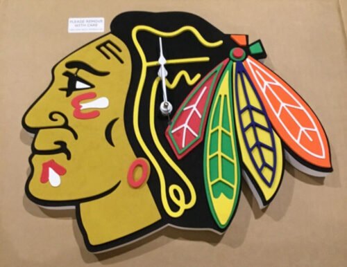 Chicago Blackhawks 3D Fan Foam Logo Clock/Wall Sign NHL Made in USA 15x13 Inch