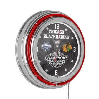 Chicago Blackhawks Red 2015 Stanley Cup Champs Lighted Analog Neon Clock