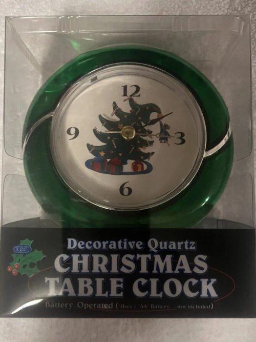 Christmas Green Tree Table Clock Decorative Quartz #803017 NEW