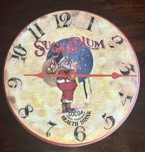 Christmas Wall Clock Vintage Santa Clause Sugar Plum Cocoa 8" Holiday Gift Xmas