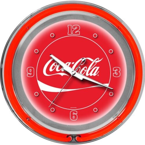 Chrome Double Ring Neon Clock, 14" - Retro Wall Decor, Vintage Style, Home Ba...