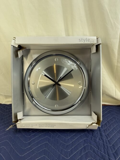 Chrome Metal Case Body Brushed Aluminum Wall Clock 12” Battery Powered