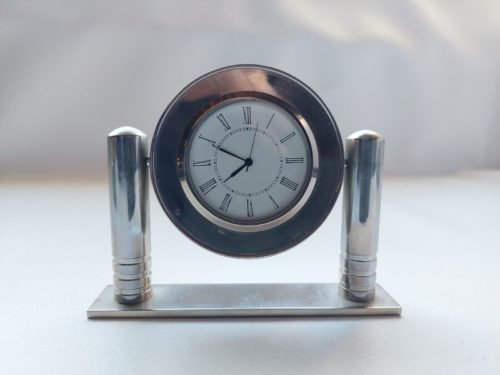 Chrome Swivel Desk Clock Shelf Round American Express Funds 3.5" Tall