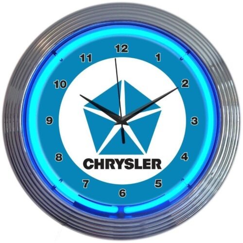 Chrysler Pentastar Garage Neon Clock 15"x15"