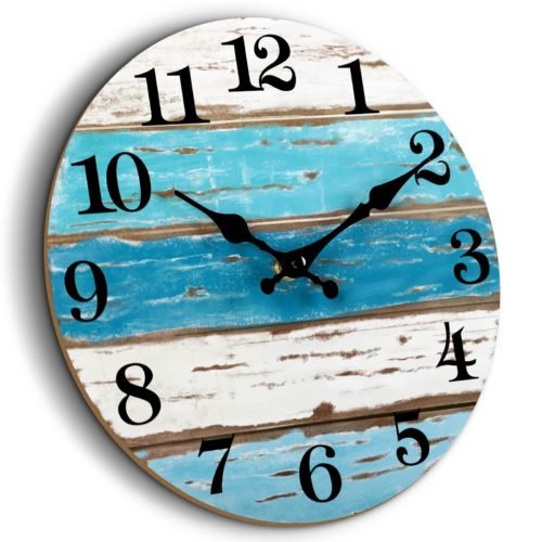 CHYLIN Nautical 14 Inch Wall Clock, Blue Ocean Theme, Silent Sweep Movement, ...