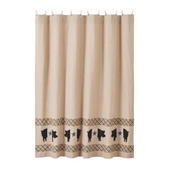 Cider Mill 72 in Khaki Green Black Primitive Pig Shower Curtain