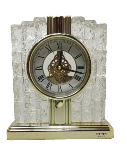Citizen Quartz Glass Mantel Clock See thru mechanism Tested and Works