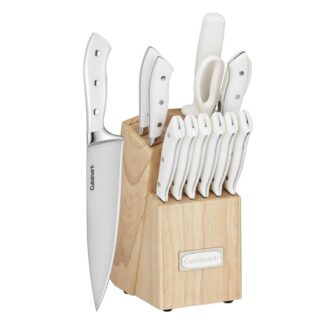 Classic 13 Piece White Stainless Steel Knife Block Set with 9 Knives Sharpening Steel