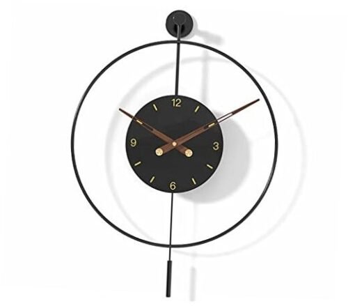 Classical Large Pendulum Wall Clock, Decorative and Metal Frame, Black/20"