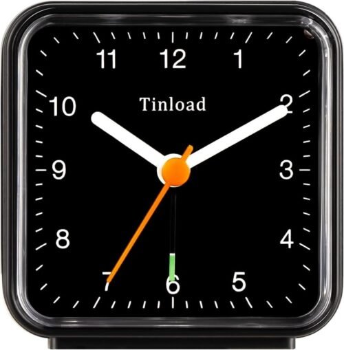 Classic Analogue Travel Alarm Clock with Snooze Function and Light, Black