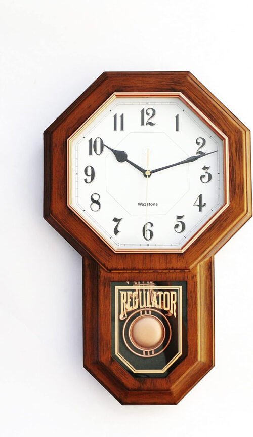 Classic Antique Mini Pendulum Wall Clock, Wood Simulated Vintage Bronze Texture,