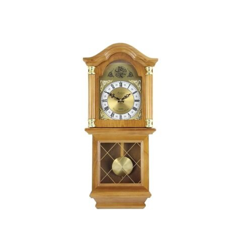 Classic Chiming Wall Clock with Swinging Pendulum, Golden Oak
