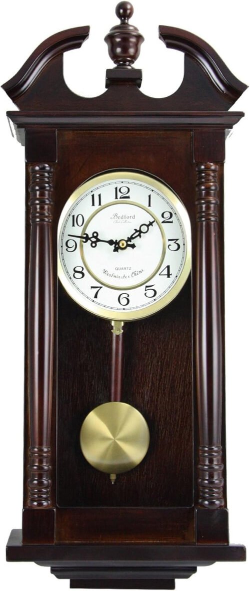 Classic Chiming Wall Clock with Swinging Pendulum in Cherry Oak Finish, 4.75" L