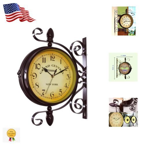 Classic Double-Sided Iron Wall Clock - 360-Degree Readability In Retro Design