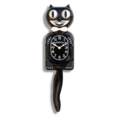 Classic KIT KAT CLOCK - BLACK KITTY CAT CLOCK 3/4 Size -12.3/4 MADE USA-