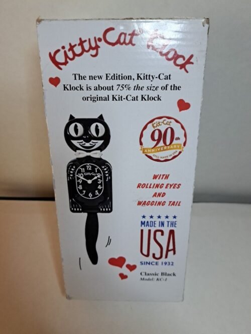 Classic KIT KAT CLOCK - BLACK KITTY CAT CLOCK 3/4 Size -12.3/4 MADE USA-BC-1