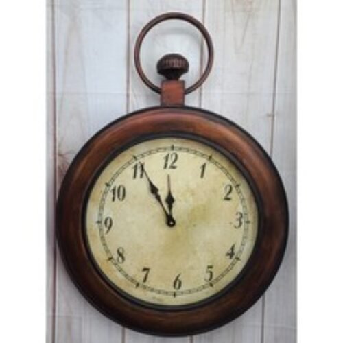 Classic Pocket Watch Style Wall Clock Metal Rubbed Bronze Glass Front 28" T