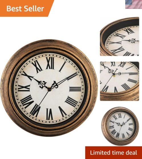 Classic Silent 12'' Wall Clock with Antique Roman Numerals for Home & Office