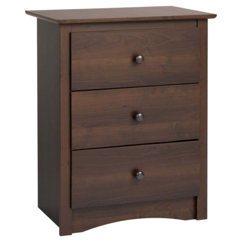 Classic Tall 3 Drawer Bedroom Nightstand Espresso