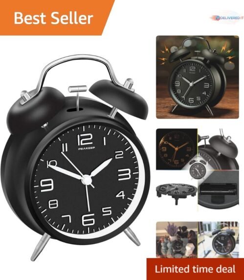 Classic Vintage Twin Bell Loud Alarm Clock - Backlight, Ideal for Heavy Sleepers