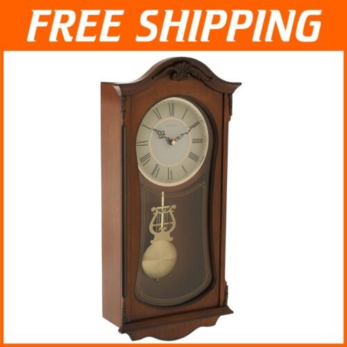 Classic Wall Mount Pendulum Clock – Elegant Walnut Finish for Timeless Decor