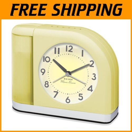 Classic Yellow Analog Alarm Clock with USB & Lighted Dial - Mid-Century Design