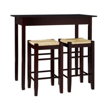 Claude 3-Piece Rectangular Wood Top Espresso Counter-Height Bar Table Set
