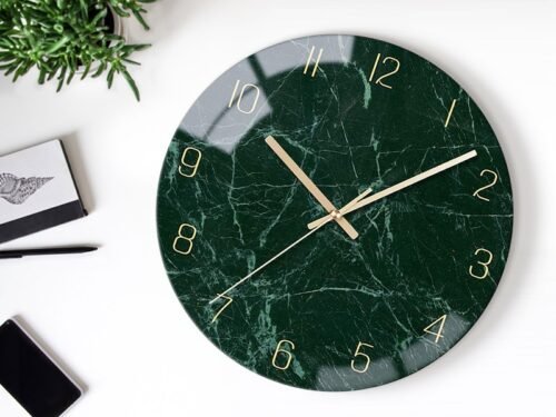 Clearance sale of green tempered glass wall clocks for living room decoration