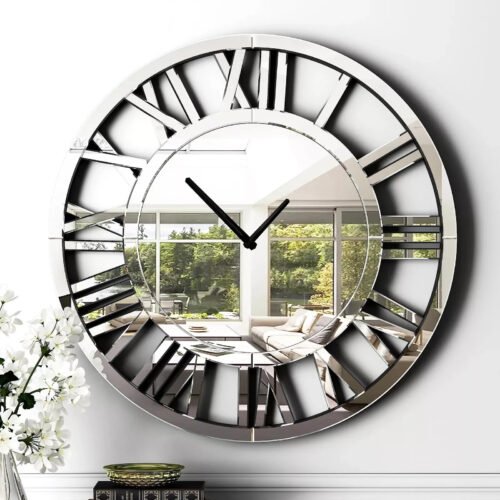 Clock, 24" Large Wall Clock Silver Mirrored, Brand SHYFOY,Living Room Decor, BIG