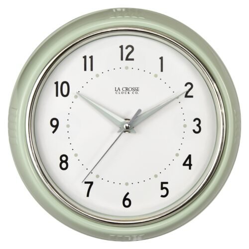 Clock 404-3024PH 9.5inch Retro Diner Pistachio Green Quartz Wall Clock