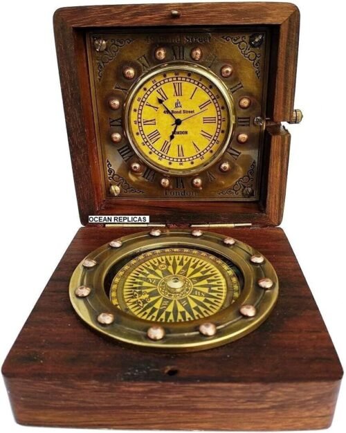 Clock Compass Watch Desk clock ,Nautical Handmade Authentic Brass Replica Gift