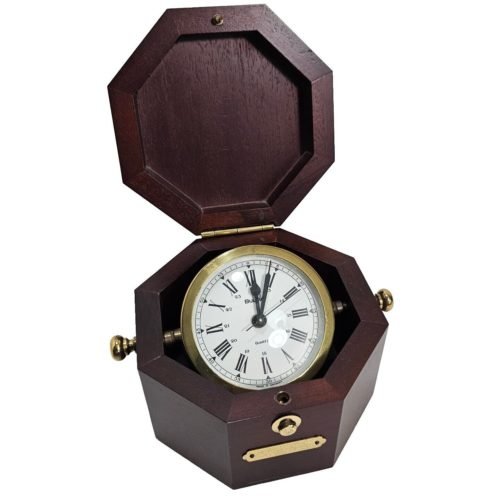 Clock Desk Bulova Quartermaster Quartz Presentation Cherry Wood Case Germany