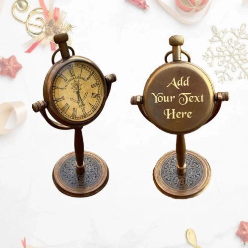 Clock Desk Engraved Etched Quartz Vintage Table Antique Brass Gift Personalized