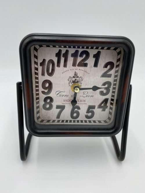 Clock desk French wine retro chic decor battery Quartz shelf black square