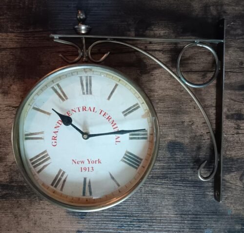 Clock Double Face Brass Hanging Metal Wall Office Home Decor