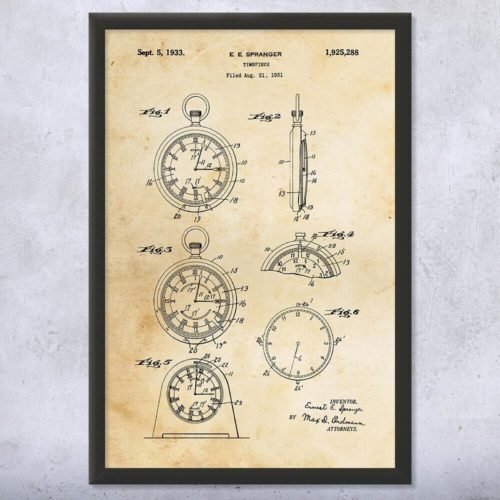 Clock Face Patent Wall Art Canvas Framed Poster Watchmaker Gift Watch Blueprint