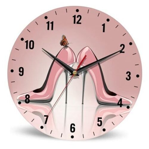 Clock for Bedroom,Pink High Heel Shoes Wall Clocks,Butterfly Battery Operated