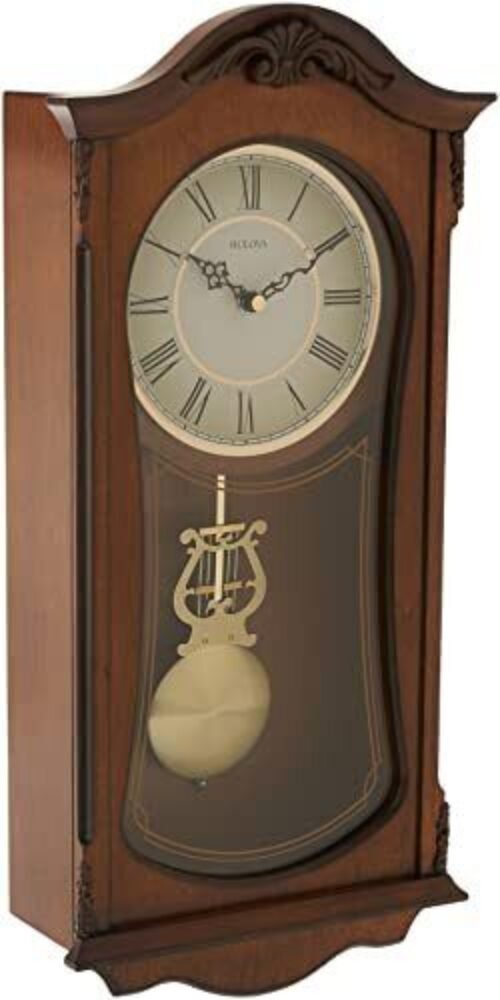 Clocks C3542 Cranbrook Wall Mount Analog Wooden Chiming Clock Brown
