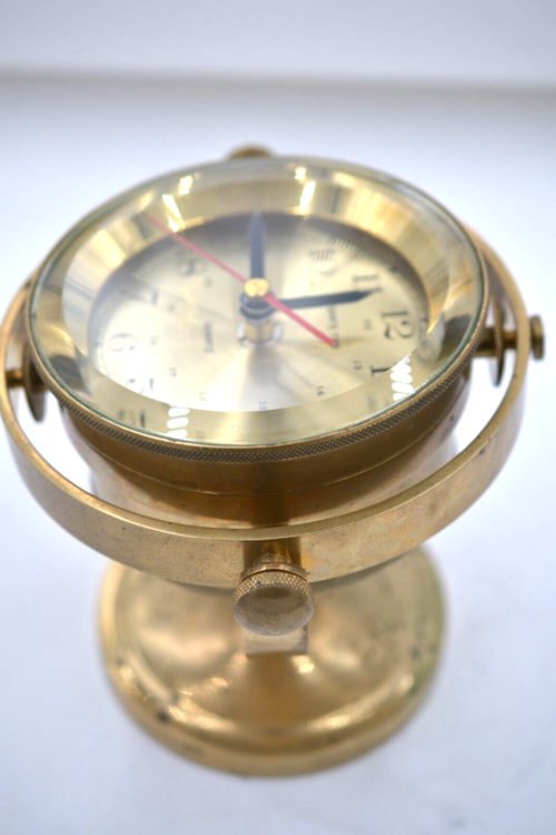Clock. Ship Time on stand, rotates, quartz, all brass, very heavy, ##C 1311