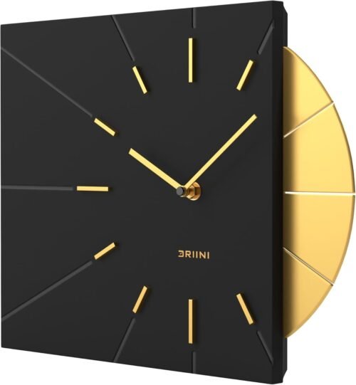 Clocks Mid Century Modern Wall Clock - Square Black with Decorative Gold Accent