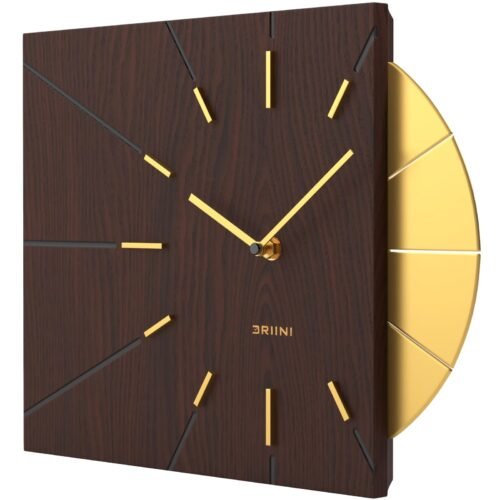 Clocks Mid Century Modern Wall Clock - Square Wood Clock with Decorative Gold...