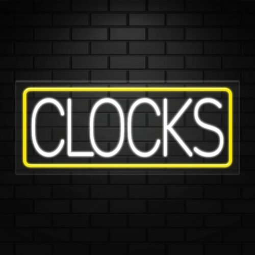 Clocks Neon Sign for Retail Displays | LED Flex Neon | 24"W x 10"H x 1"D