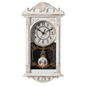 Clockswise Vintage Grandfather Wood-Looking Plastic Pendulum Decorative Battery-Operated Wall Clock Brown, White