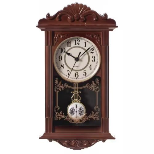 Clockswise Vintage Grandfather Wood-Looking Plastic Pendulum Decorative Battery-