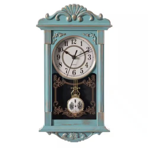 Clockswise Vintage Wood-Looking Pendulum Decorative Wall Clock, Battery-Operated